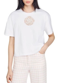 sandro Rhinestone Rose Cotton T-Shirt