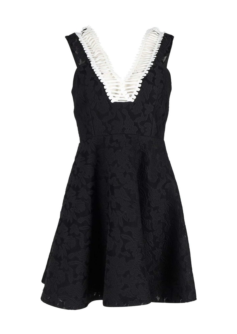 Sandro Rhythm Pleated Embroidered Mesh Mini Dress in Black Polyester