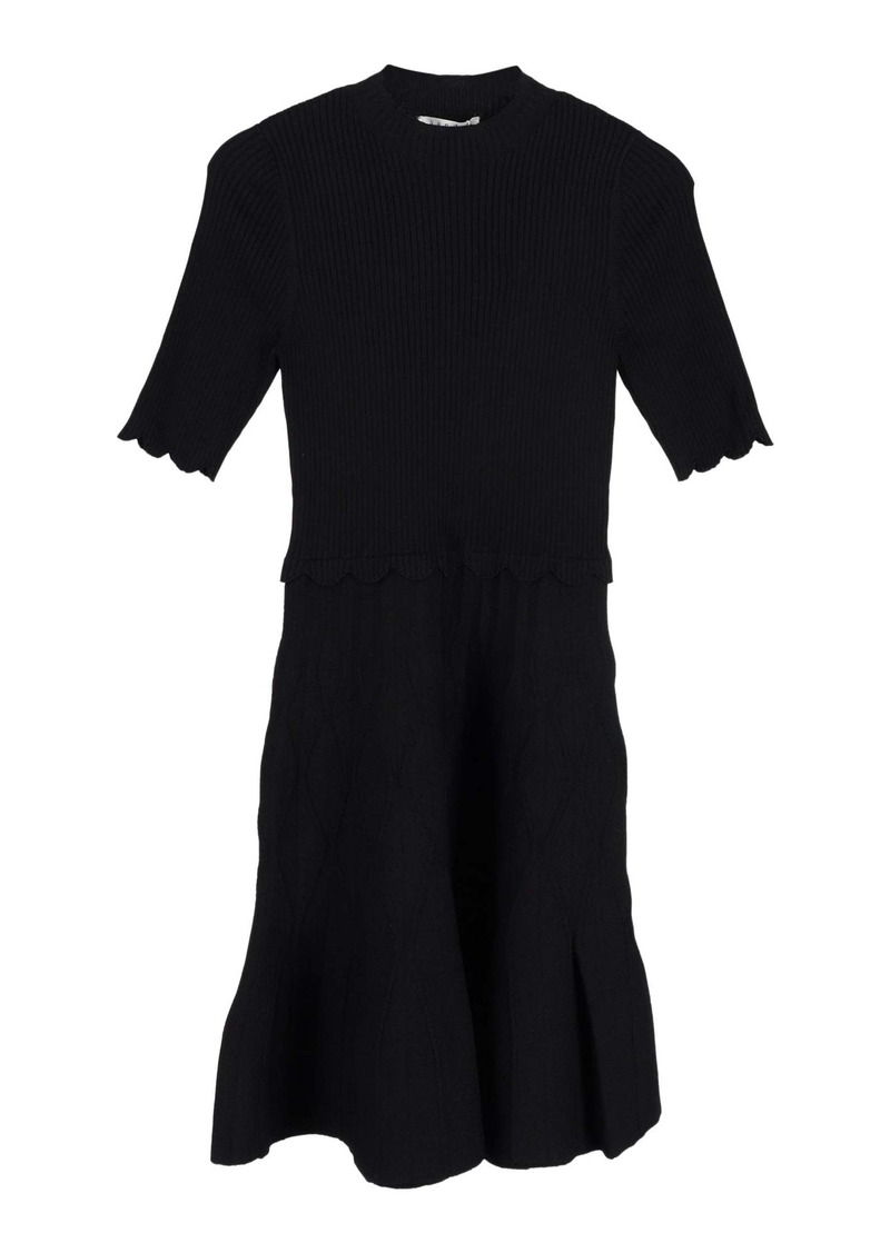 Sandro Scalloped-Trim Knitted Dress in Black Viscose