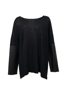 Sandro Scoop Neck Top with Leaver Sleeves in Black Linen