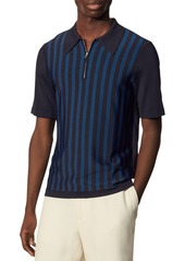Sandro Simon Vertical Stripe Half Zip Polo Shirt 