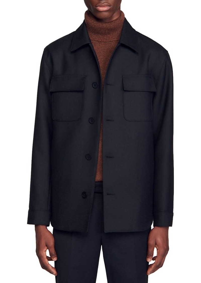 Sandro Solid Button Down Shirt Jacket