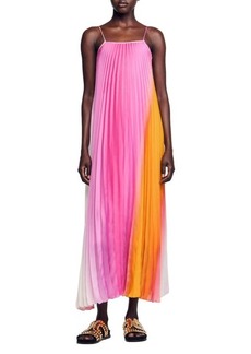 sandro Sunny Colorblock Pleated Midi Dress