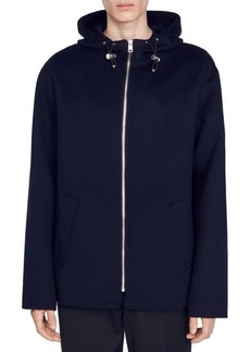 sandro Surf Hooded Double Face Wool Blend Jacket