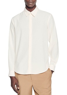 Sandro Pleated Textured Loose Fit Long Sleeve Dress Shirt