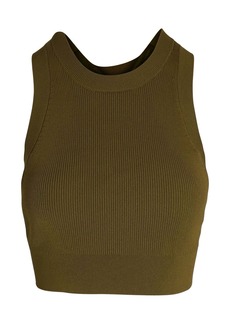 Sandro Twisted-Back Cropped Top in Olive Viscose