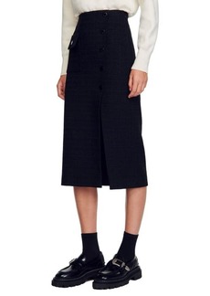 sandro Tzara Button Tweed Midi Skirt