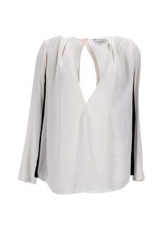 Sandro V-Neck Blouse in Grey Silk