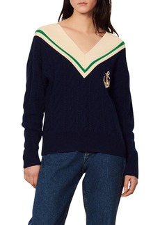 sandro V-Neck Wool & Cashmere Sweater in Blue at Nordstrom