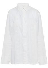 Sandro Woman Aneli Embroidered Cotton-voile Shirt White