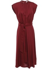 Sandro Woman Conique Belted Studded Satin Midi Dress Claret