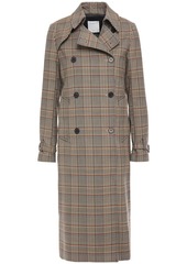 Sandro Woman Stain Double-breasted Prince Of Wales Checked Woven Trench Coat Gray