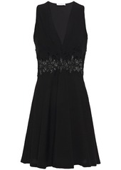 Sandro Woman Elena Flared Guipure Lace-paneled Crinkled-crepe Mini Dress Black