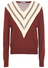 Sandro Woman Jone Open Knit-trimmed Wool-blend Sweater Brown