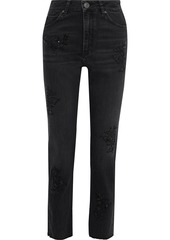 Sandro Woman Sequin-embellished High-rise Straight-leg Pants Black