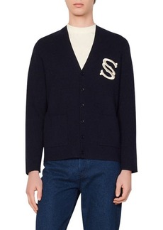 sandro Wool & Cotton Blend Cardigan in Navy Blue at Nordstrom