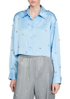 sandro Yoncey Rhinestone Crop Button-Up Shirt