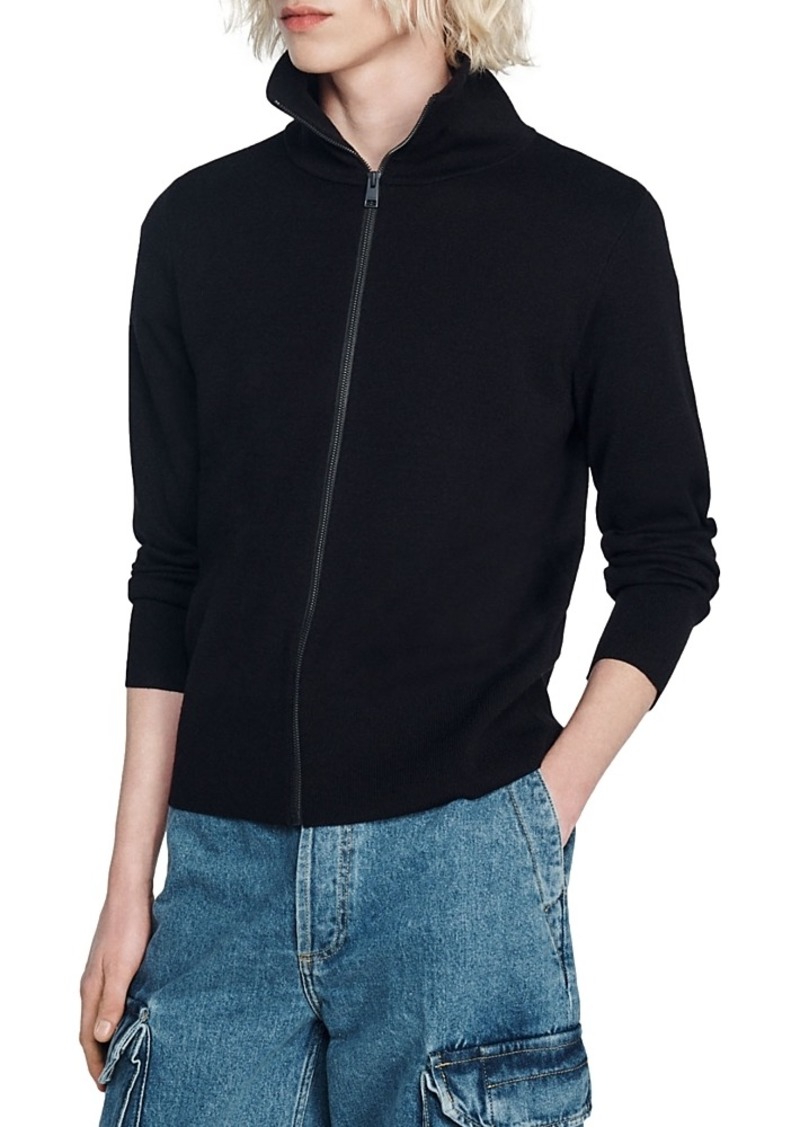 Sandro Zip Front Wool Cardigan