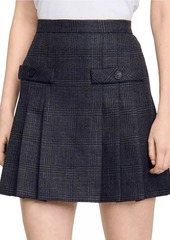 Sandro Short Checked Pleated Skirt