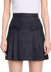 Sandro Short Checked Pleated Skirt