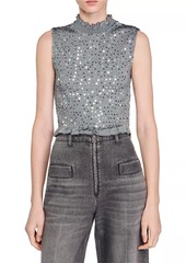 Sandro Smocked Top with Sequins
