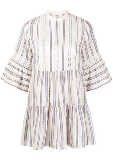 Sandro striped embroidered tiered mini dress