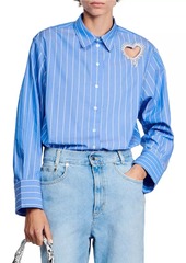 Sandro Stripy Shirt with Rhinestone Heart