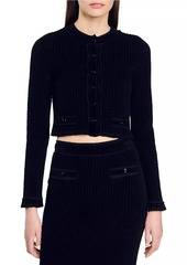 Sandro Velvet Knit Cropped Cardigan