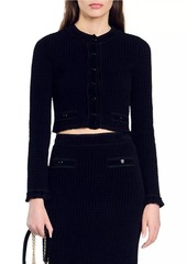 Sandro Velvet Knit Cropped Cardigan