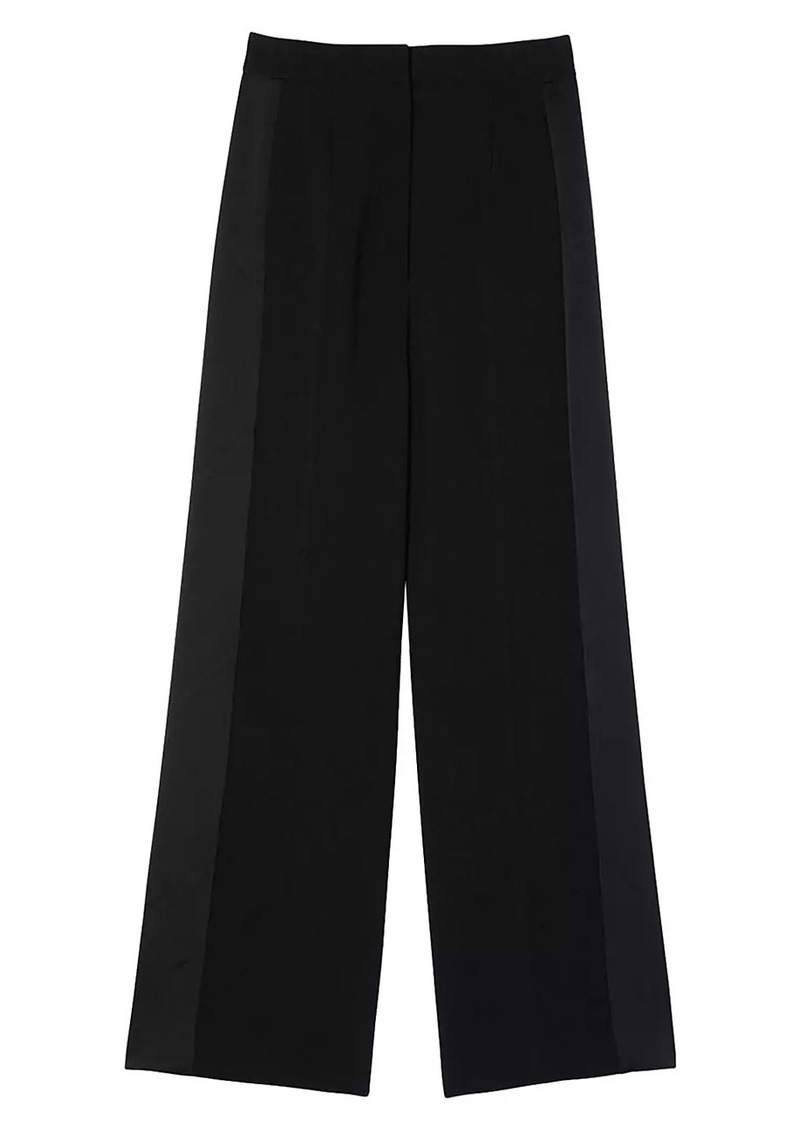 Sandro Wide-Leg Satin Side Stripe Trousers