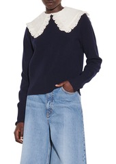 sandro Embroidered Collar Sweater in Dark Navy at Nordstrom