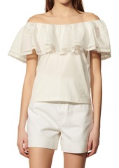 sandro Mauve Ruffle Off the Shoulder Top in White at Nordstrom