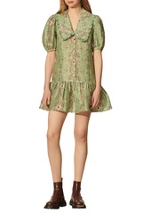 sandro Toscane Ruffle Front Button Minidress in Green at Nordstrom