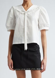Sandy Liang Florent Puff Sleeve Cotton Poplin Button-Up Shirt