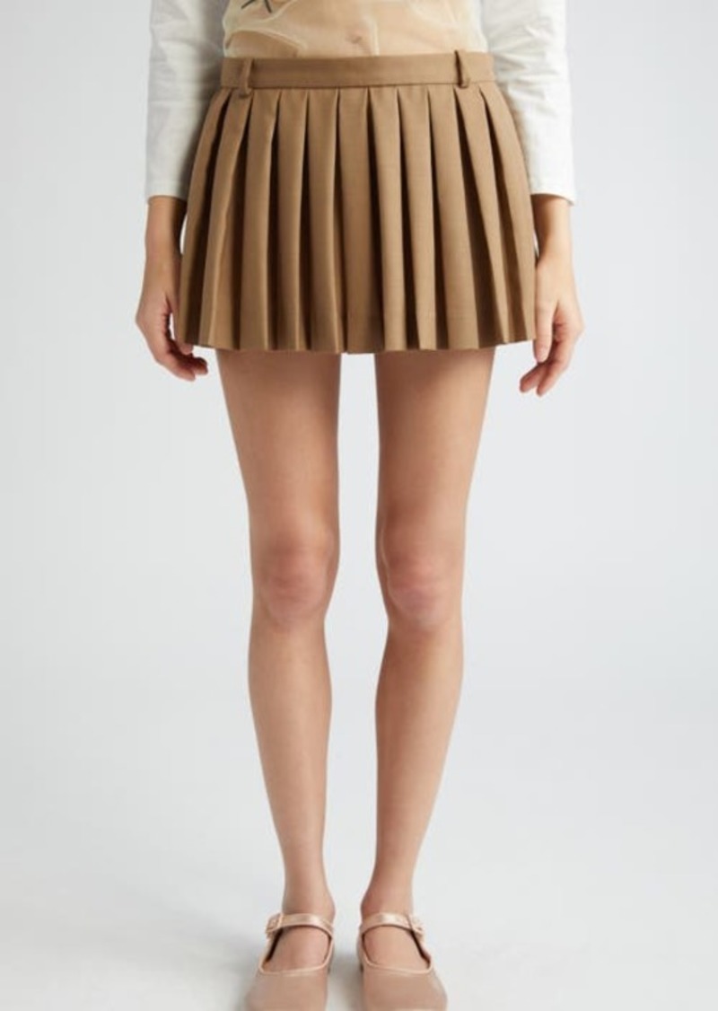 Sandy Liang Poko Eyelet Inset Pleated Wool Blend Miniskirt