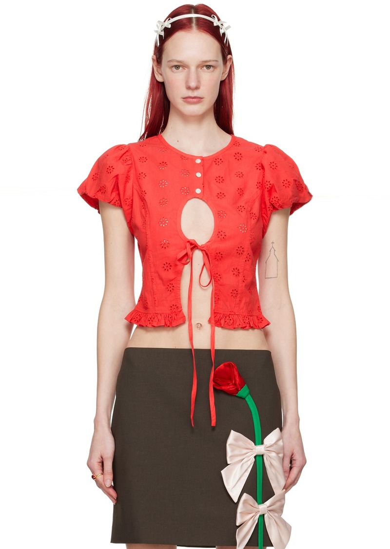 Sandy Liang Red Cameo Blouse