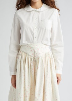 Sandy Liang Wembley Lace Trim Cotton Poplin Button-Up Shirt
