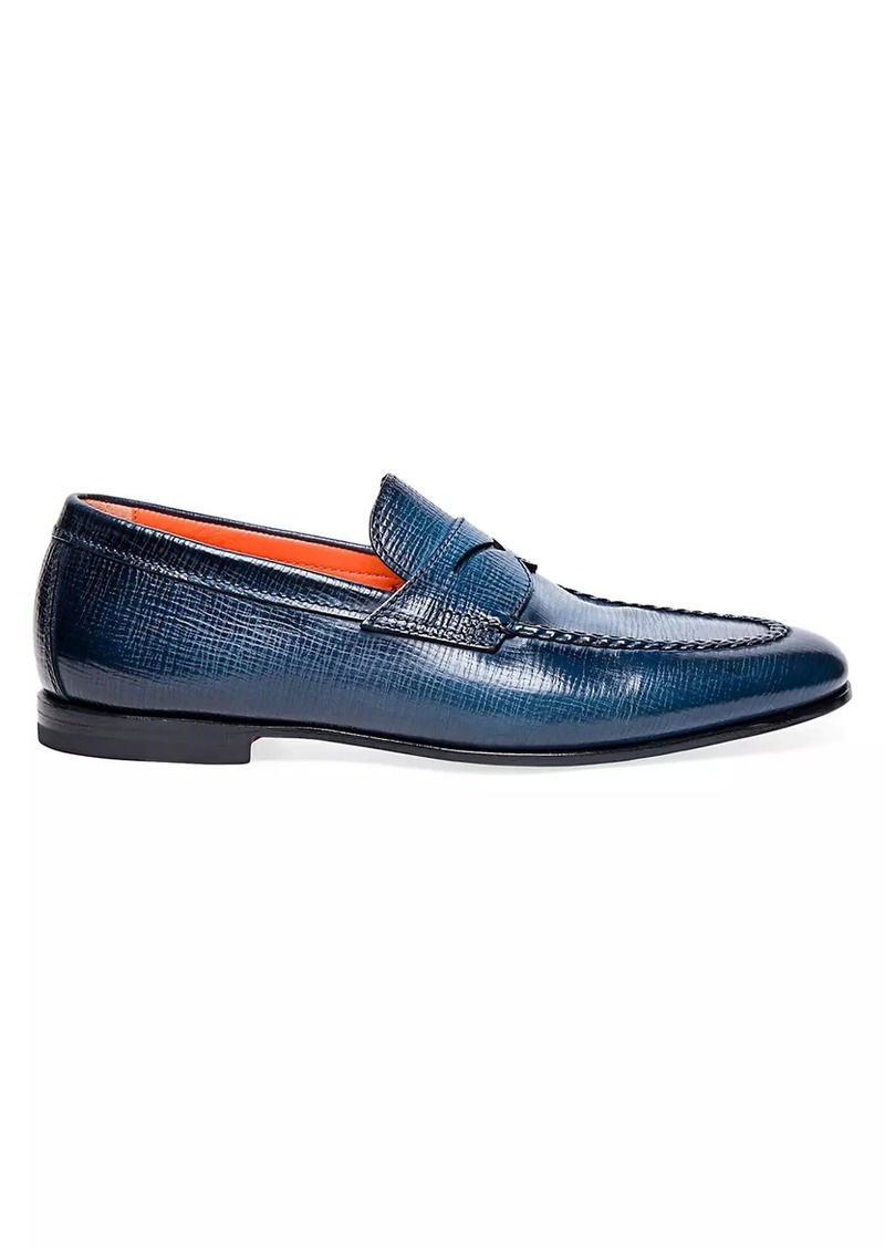 Santoni Carlos Embossed Leather Loafers