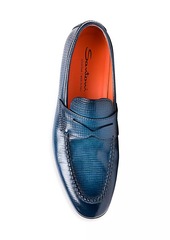 Santoni Carlos Embossed Leather Loafers