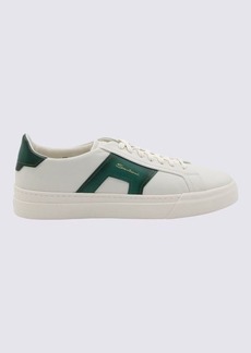 SANTONI WHITE AND GREEN LEATHER SNEAKERS