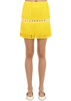 Sara Battaglia Embellished Mini Skirt W/ Fringes
