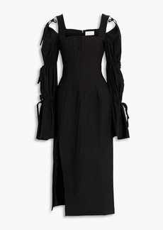 Sara Battaglia - Cold-shoulder ruched poplin midi dress - Black - IT 38