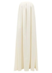 Sara Battaglia Bow-embellished strapless wool-blend gown