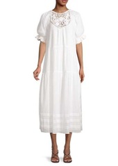 Saylor Estrella Puff-Sleeve Tiered Midi Dress
