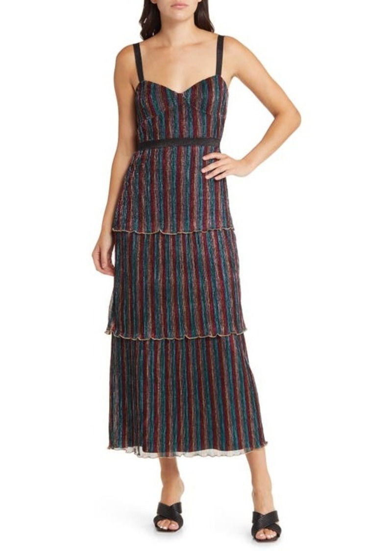 Saylor Aviva Metallic Stripe Tiered Midi Dress