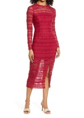 Saylor Suzie Long Sleeve Cotton Blend Lace Sheath Midi Dress in Red Bud at Nordstrom