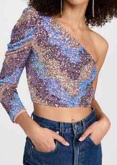 Saylor Tess One Shoulder Long Sleeve Zigzag Sequin Top In Multi