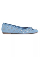 SCHUTZ Arissa Shine Embellished Denim Ballet Flats