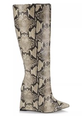 SCHUTZ Asya Crocodile-Embossed Leather Wedge Boots