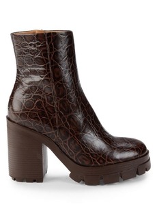 SCHUTZ Gwendoline Croc-Embossed Leather Booties